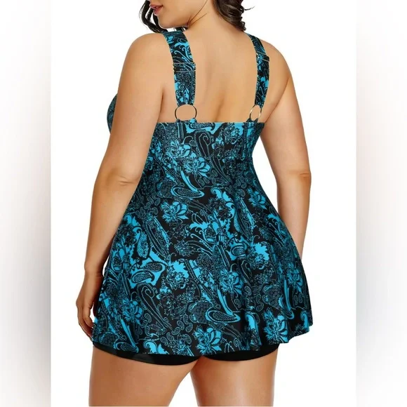 Rivelino Fashion Women Tankini Swimsuit, 2 Piece Set, Blue (Plus Size) - Picture 4 of 9